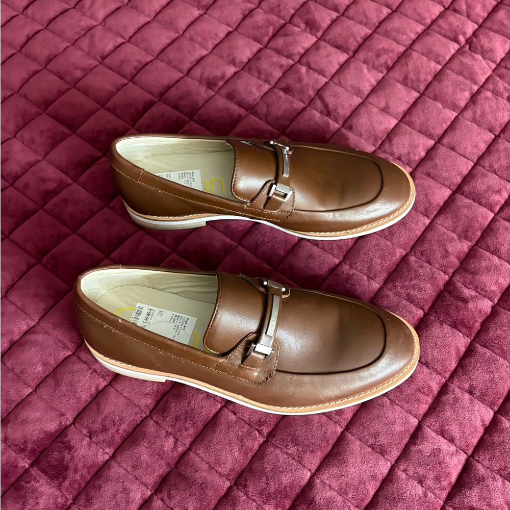 Calvin Klein Brown Leather Slip-On Loafers